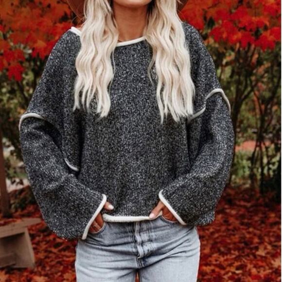 VICI Sweaters - VICI Marled Knit Sweater Cutout Shoulder Raw Hem Oversized Size Medium